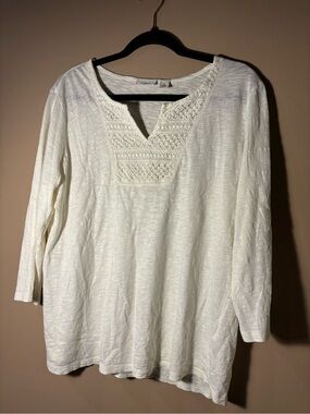 L.L. Bean Cream Crochet V-Neck Tunic